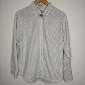 L.L. Bean White Blue Vertical Stripe Long Sleeve Button Down Shirt Size 14 VTG